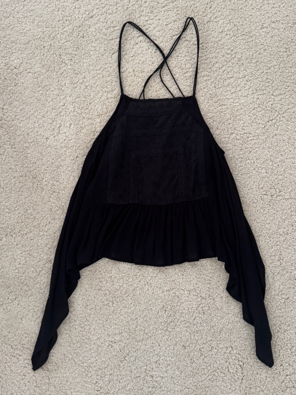 ILLA ILLA Black Spaghetti Strap Lace Detail Front Top